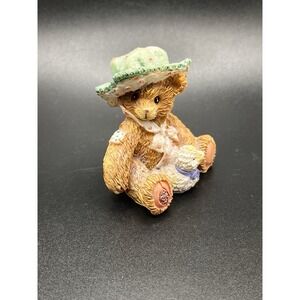 Vintage‎ Teddy Bear w/ Floppy Hat Bird Figurine Resin 2"